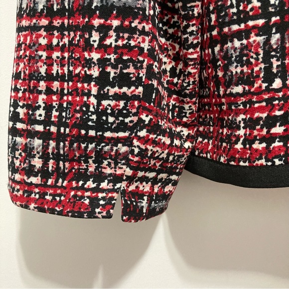 🎄Black Label by Evan Picone Suit Jacket Collarless Plaid Blazer in Fire Red - Picture 7 of 10